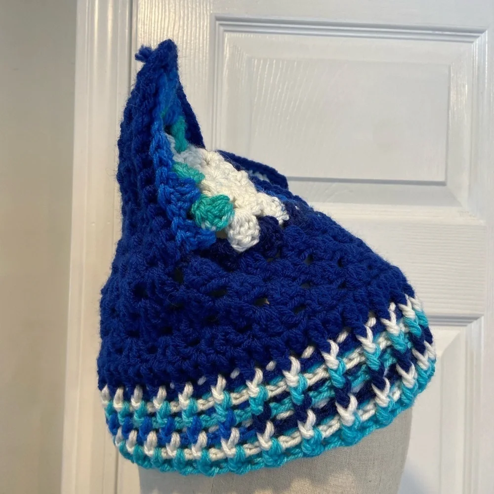 Handmade Crochet Cat Animal Ear Beanie Hat Cozy Ribbed Brim Stretch Winter Hat